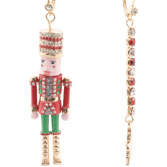 NWT Betsey Johnson Red Crystal Nutcracker Gold Star Mismatch Christmas Earrings - Picture 1 of 2